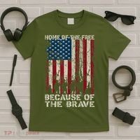 Land of Free Because of Brave July 4th America Flag USA T-Shirt thumb 5