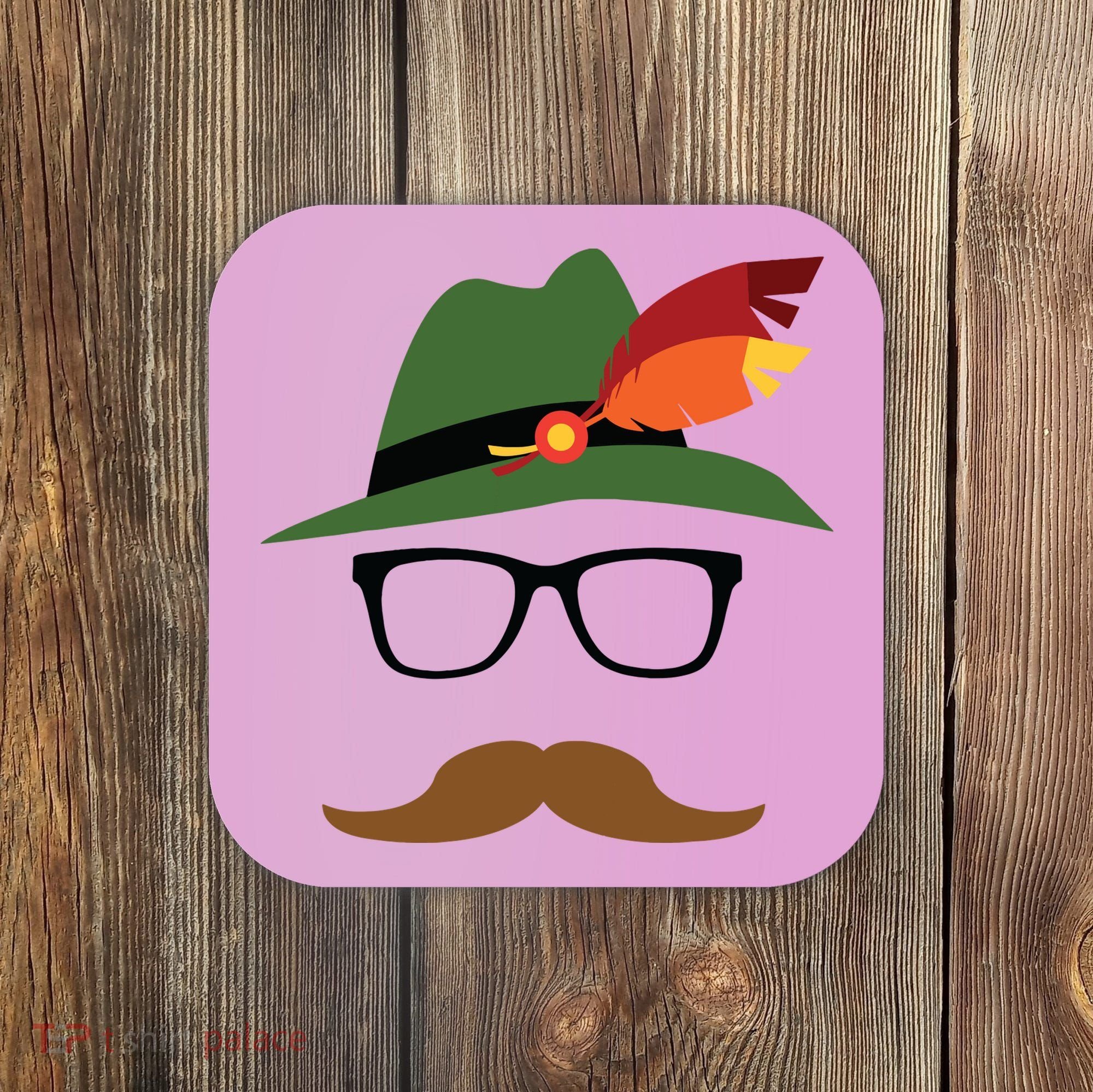 Lederhosen Oktoberfest German Face Glasses Halloween Costume Coaster
