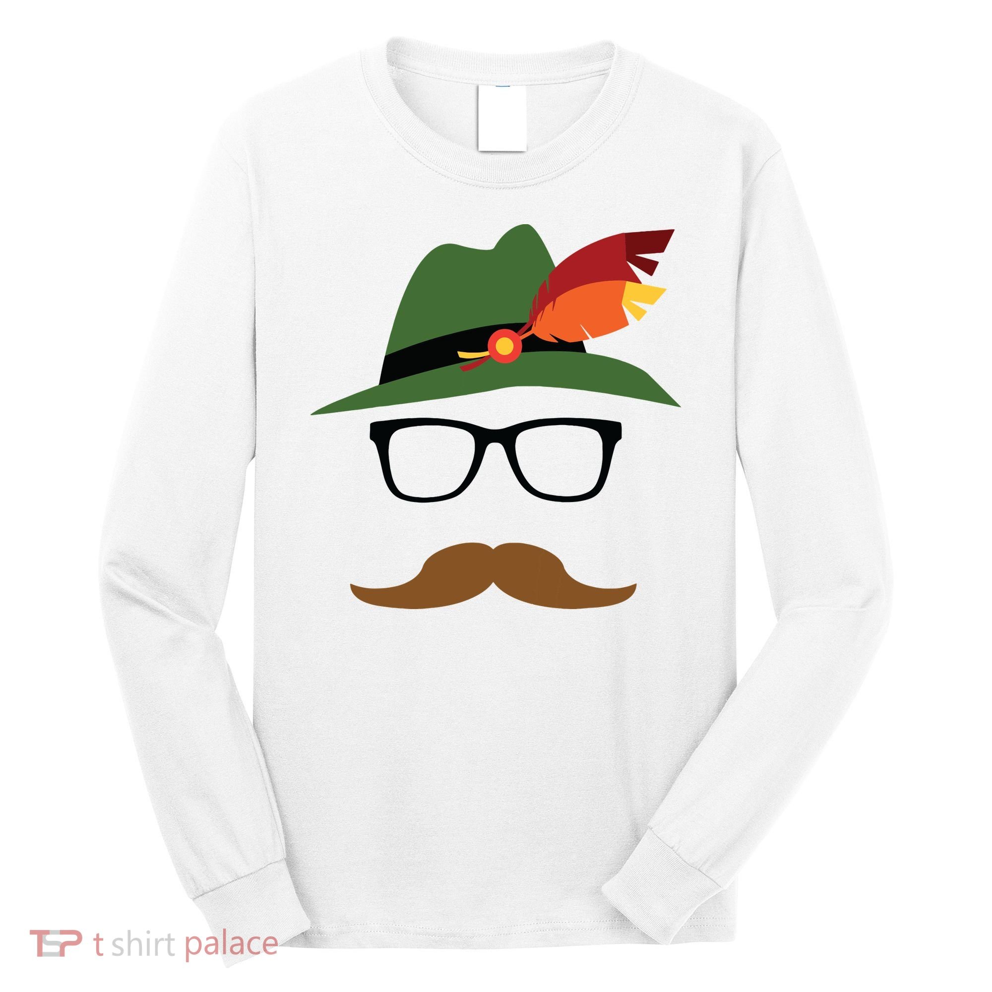 Lederhosen Oktoberfest German Face Glasses Halloween Costume Long Sleeve Shirt