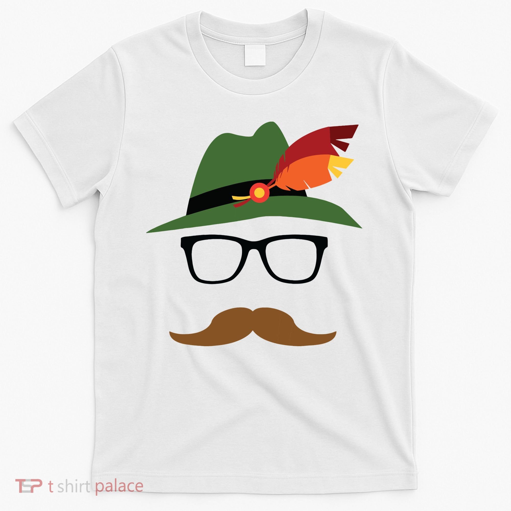 Lederhosen Oktoberfest German Face Glasses Halloween Costume T-Shirt