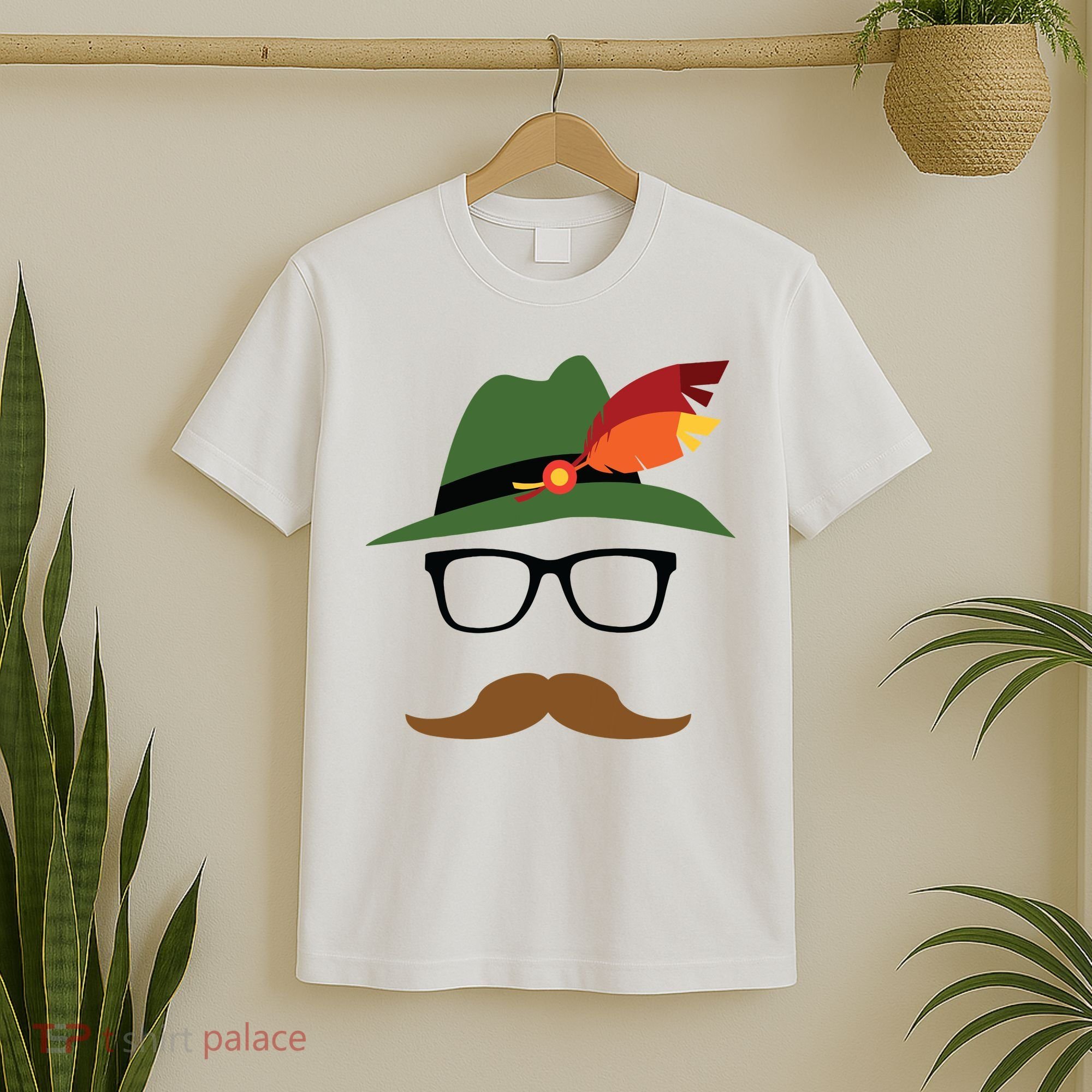 Lederhosen Oktoberfest German Face Glasses Halloween Costume T-Shirt