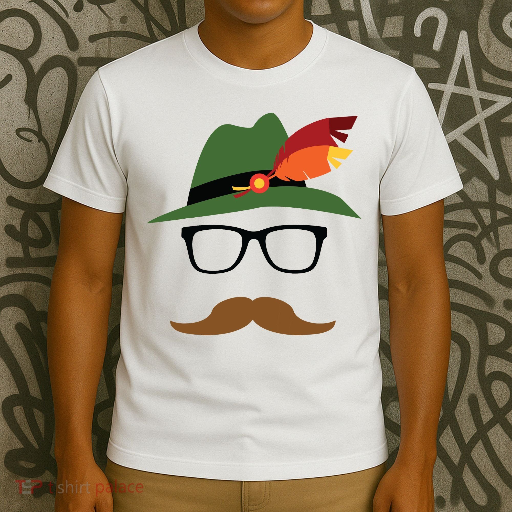 Lederhosen Oktoberfest German Face Glasses Halloween Costume T-Shirt
