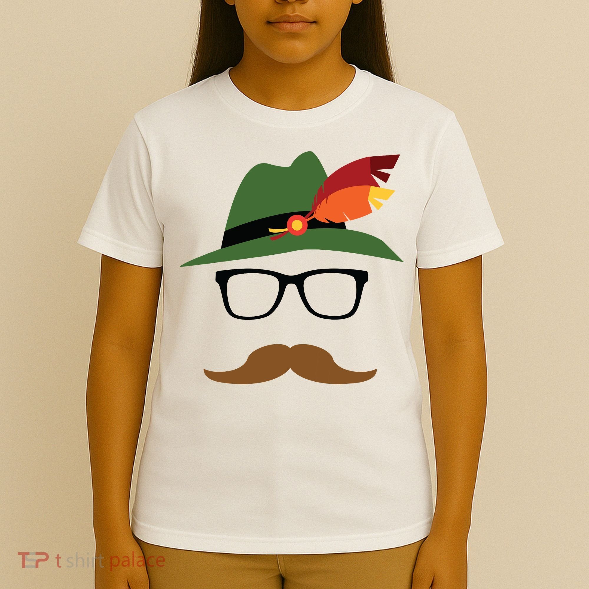 Lederhosen Oktoberfest German Face Glasses Halloween Costume T-Shirt