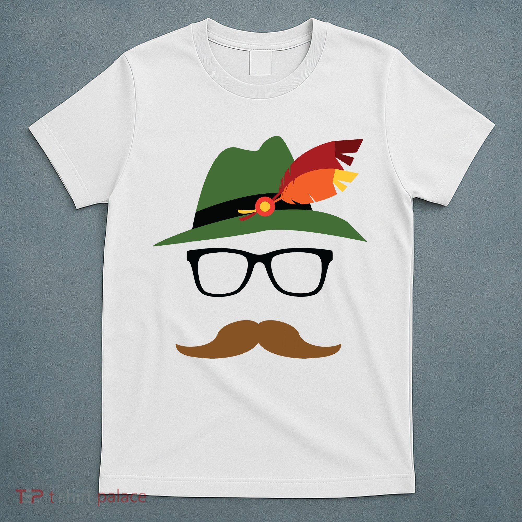 Lederhosen Oktoberfest German Face Glasses Halloween Costume T-Shirt