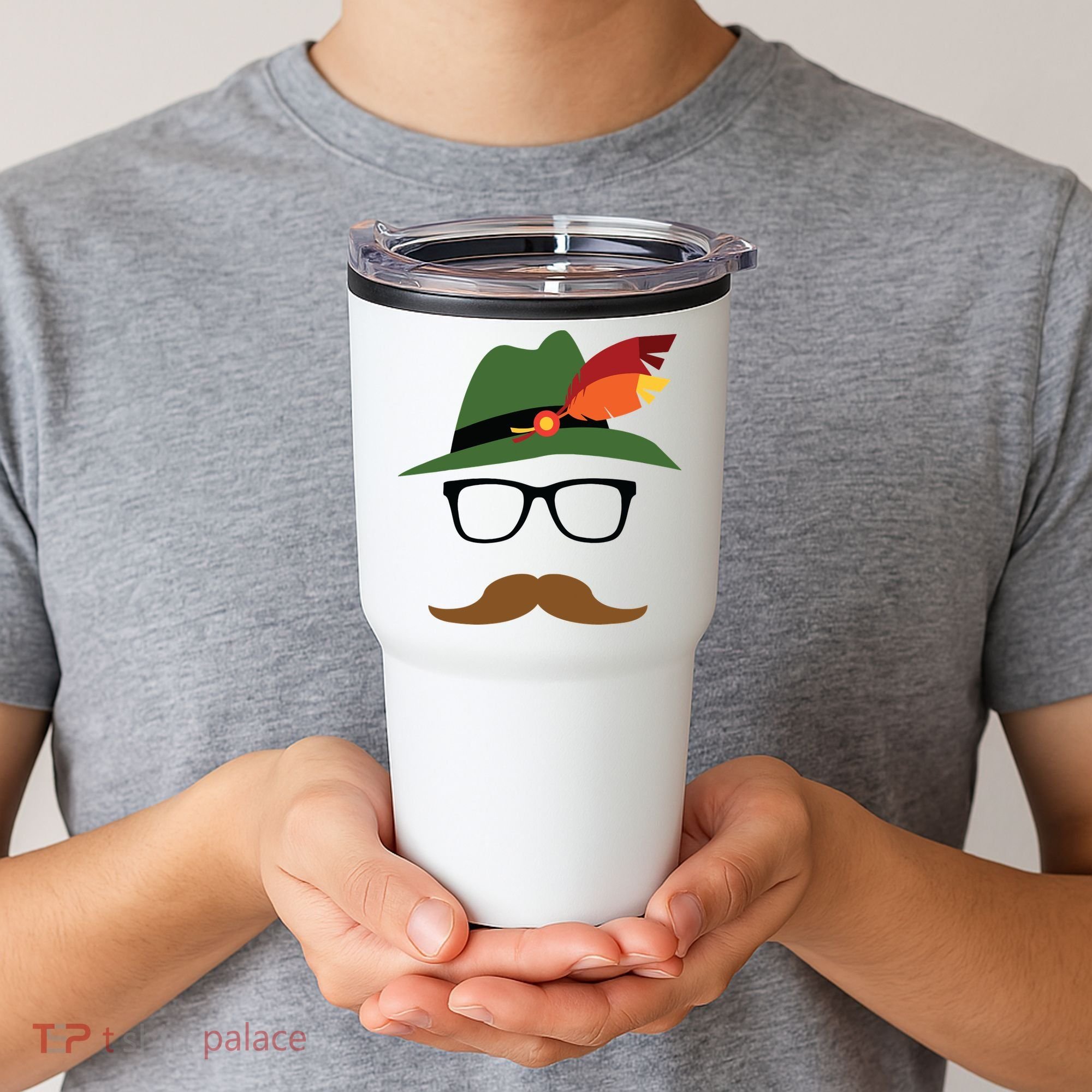 Lederhosen Oktoberfest German Face Glasses Halloween Costume Tumbler