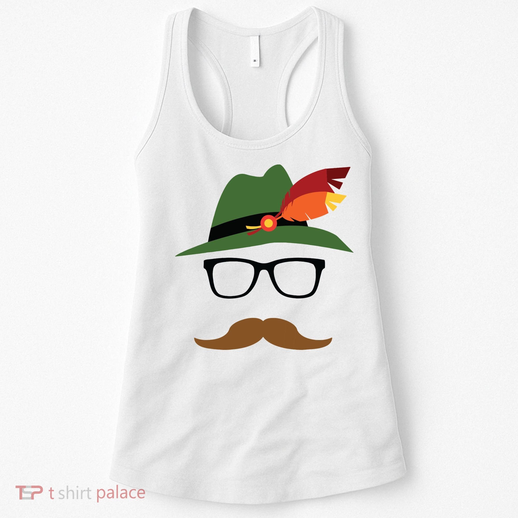 Lederhosen Oktoberfest German Face Glasses Halloween Costume Women's Tank Top