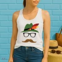 Lederhosen Oktoberfest German Face Glasses Halloween Costume Women's Tank Top thumb 2