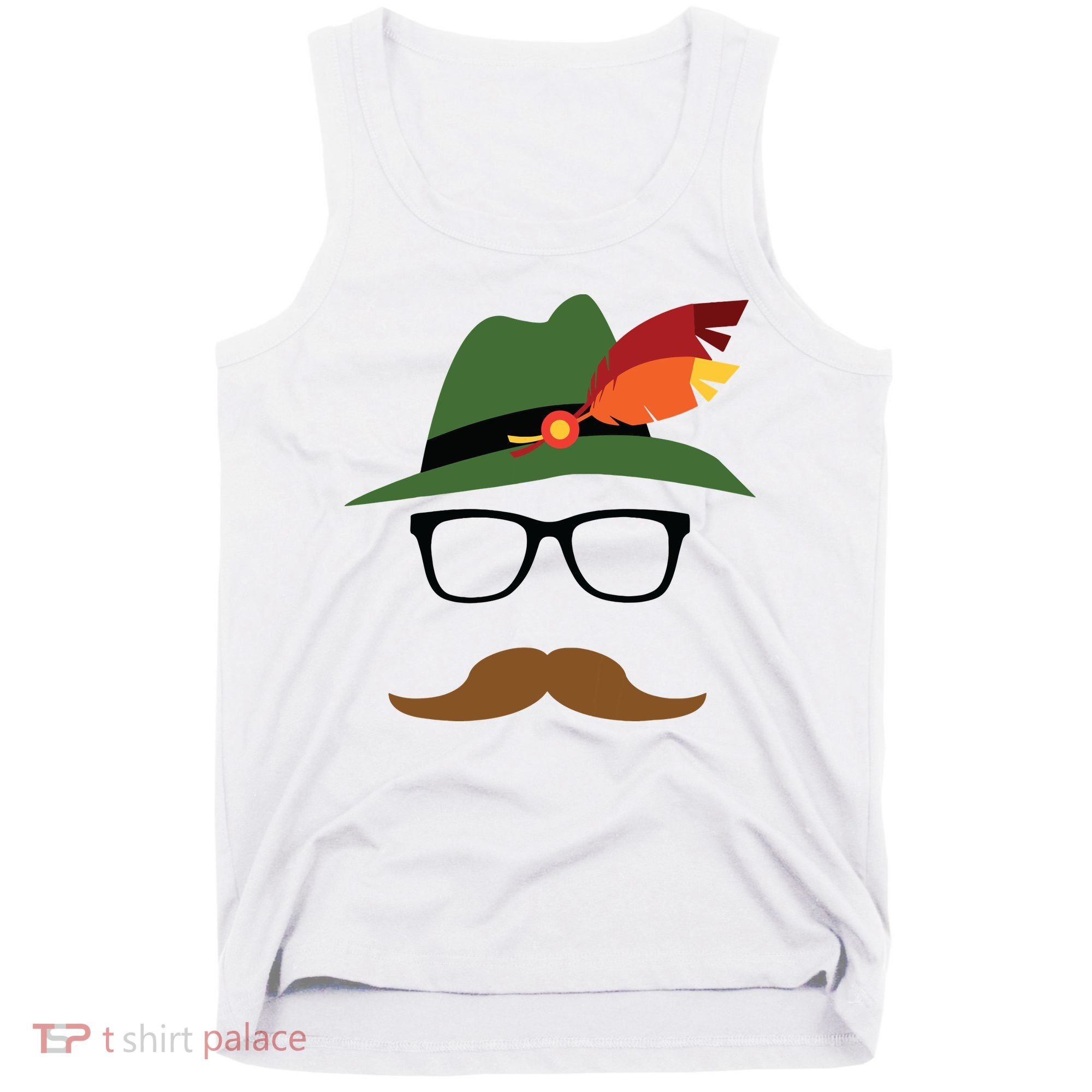 Lederhosen Oktoberfest German Face Glasses Halloween Costume Tank Top