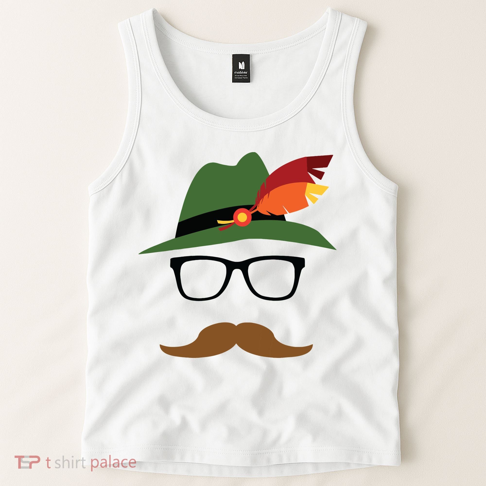Lederhosen Oktoberfest German Face Glasses Halloween Costume Tank Top