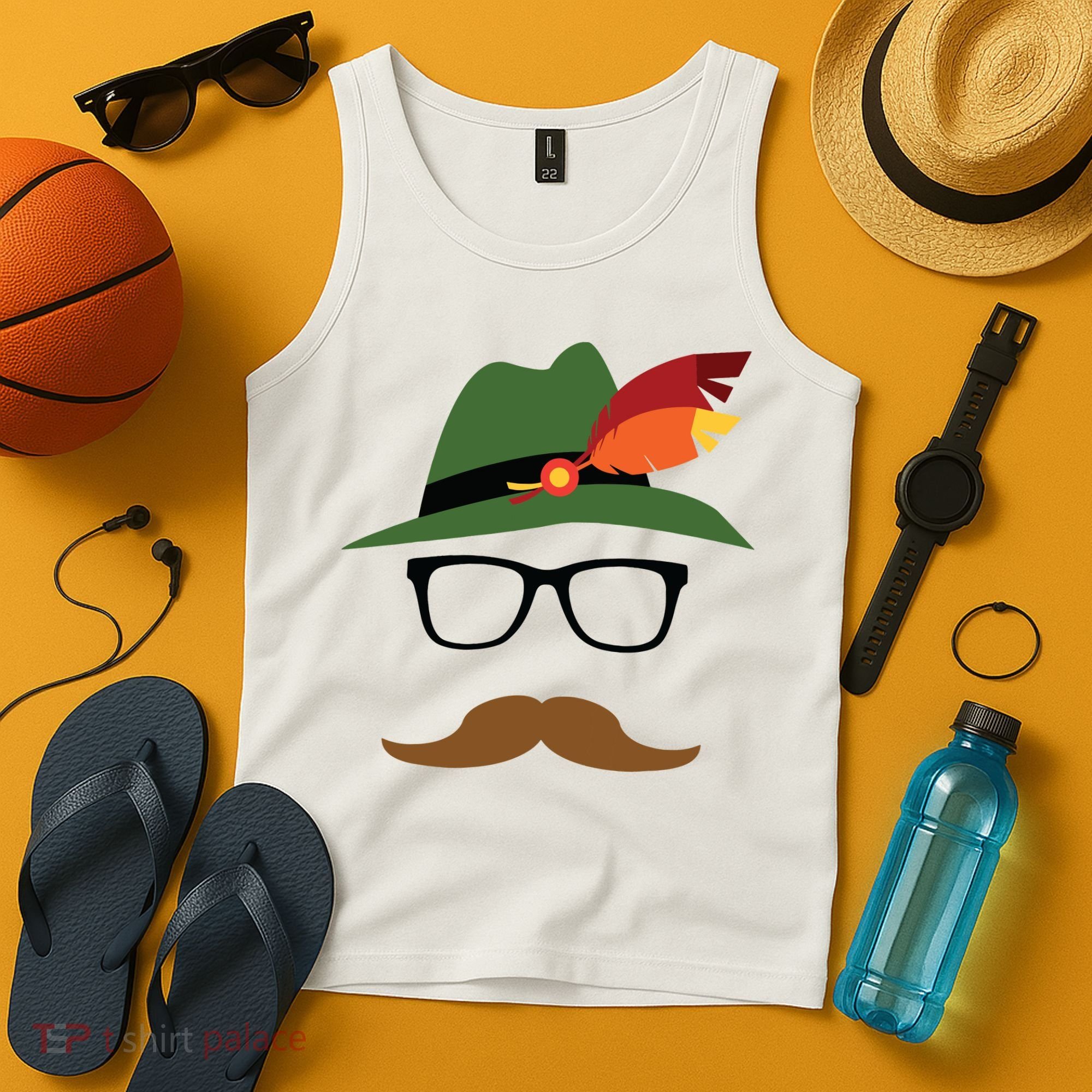 Lederhosen Oktoberfest German Face Glasses Halloween Costume Tank Top