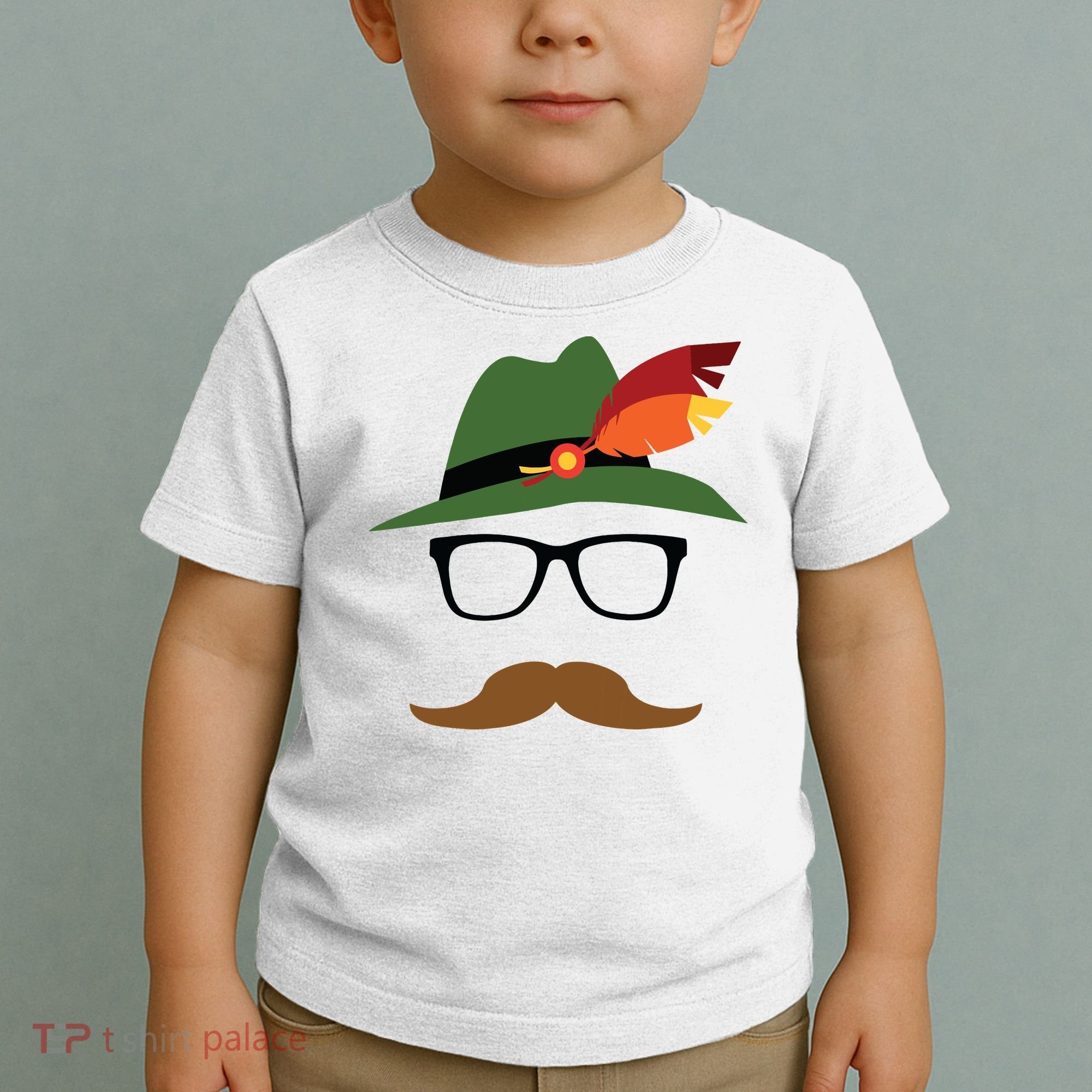Lederhosen Oktoberfest German Face Glasses Halloween Costume Toddler T-Shirt