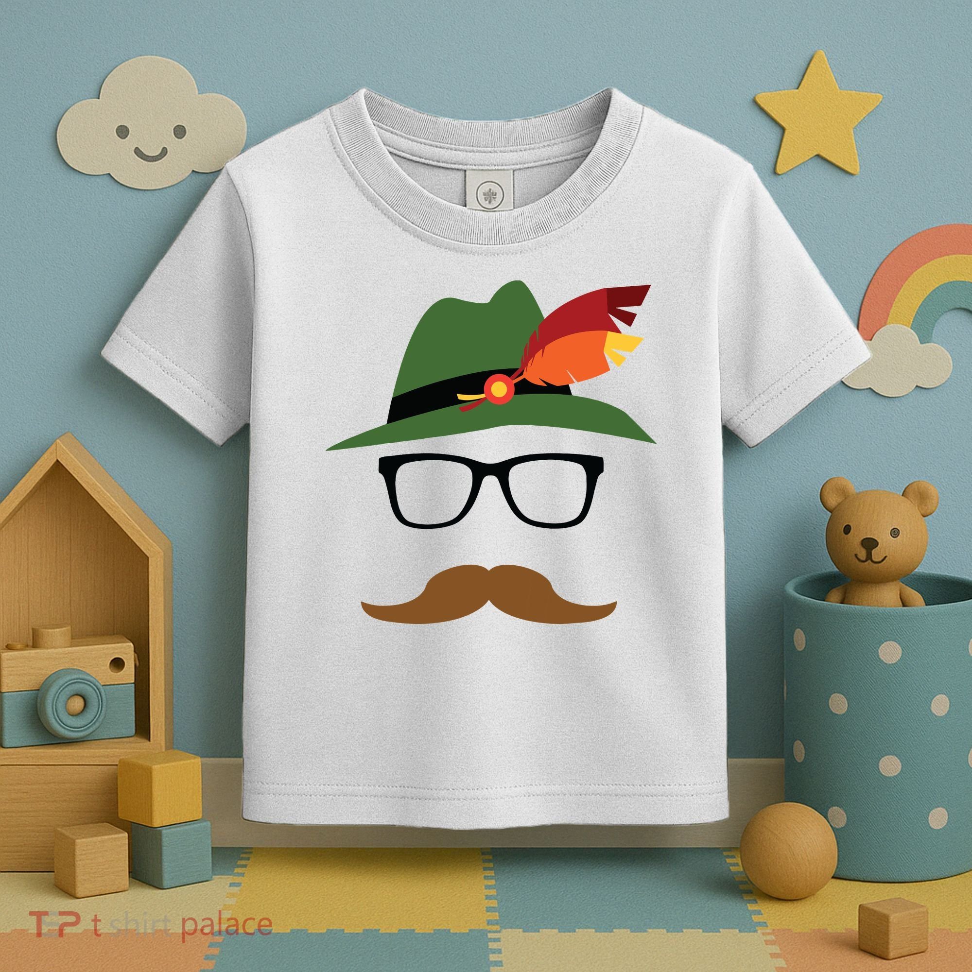 Lederhosen Oktoberfest German Face Glasses Halloween Costume Toddler T-Shirt