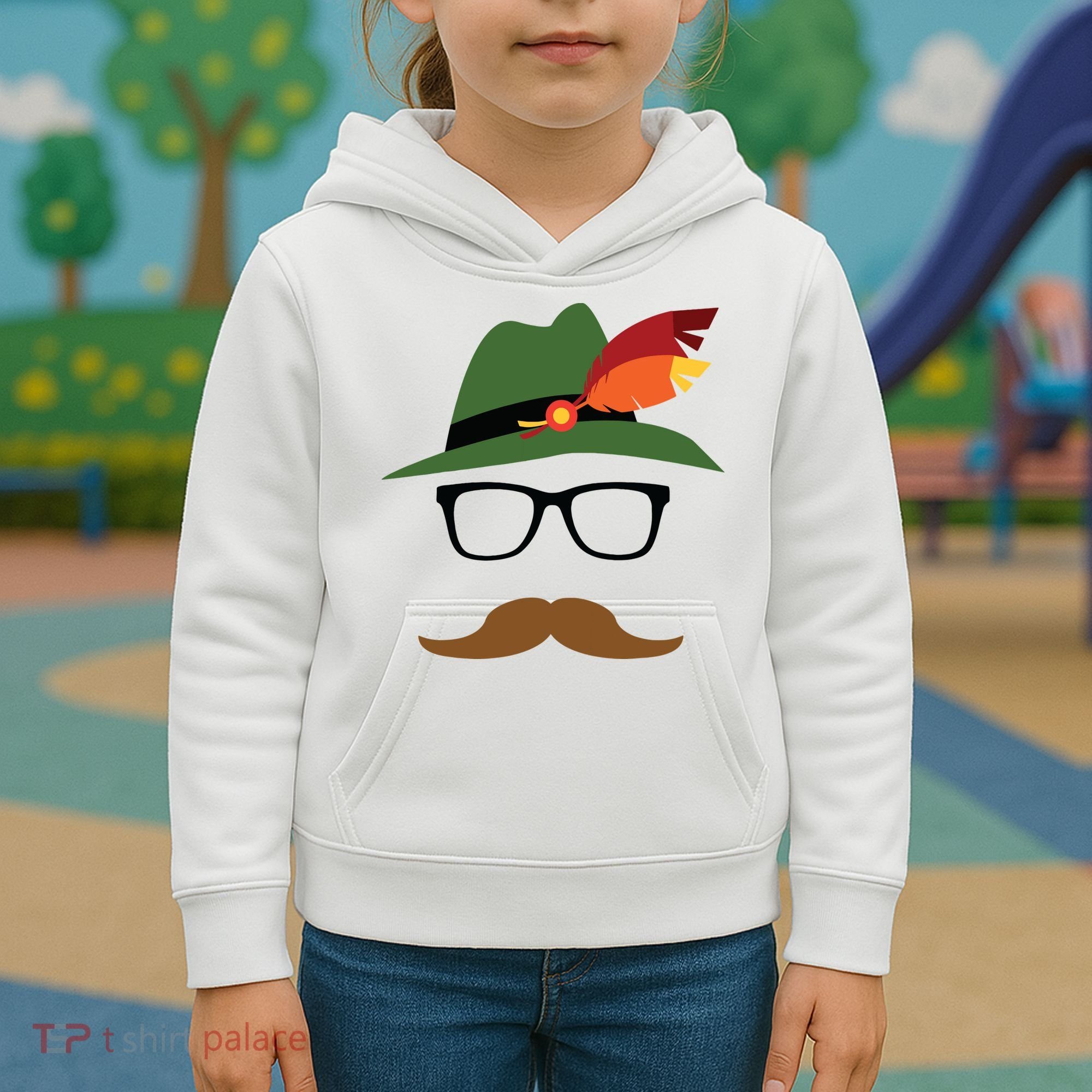 Lederhosen Oktoberfest German Face Glasses Halloween Costume Kids Hoodie