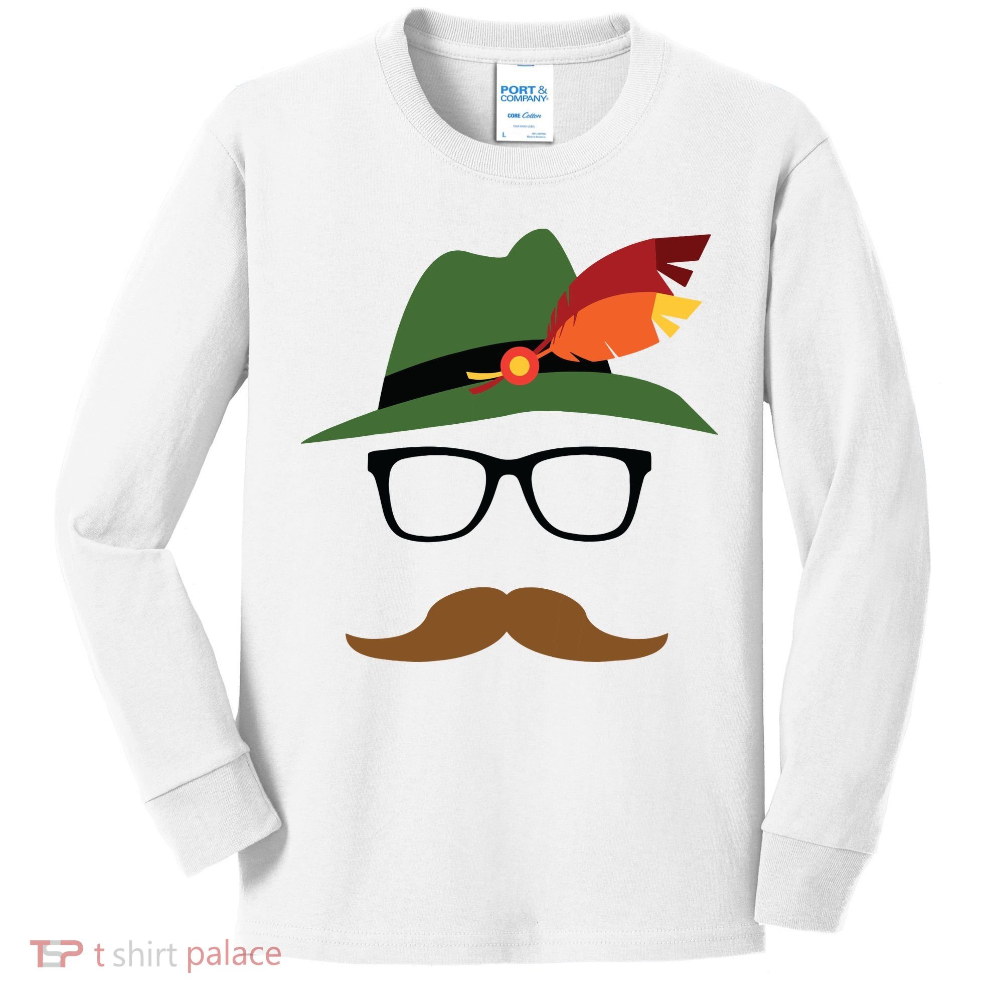 Lederhosen Oktoberfest German Face Glasses Halloween Costume Kids Long Sleeve Shirt