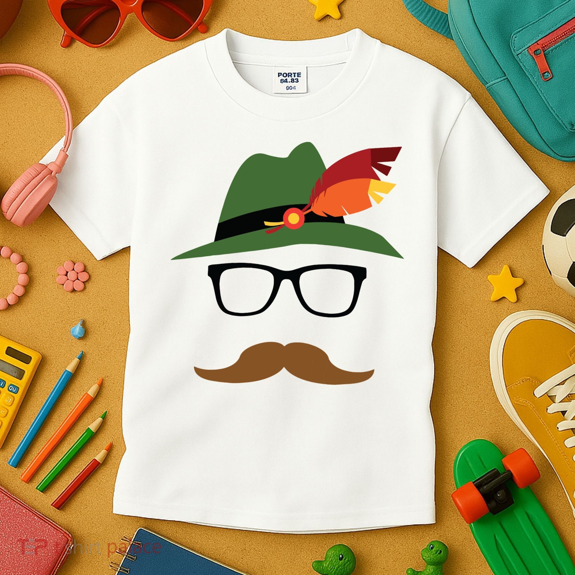 Lederhosen Oktoberfest German Face Glasses Halloween Costume Kids T-Shirt