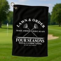 Lawn & Order Make America Rake Again Four Seasons Total Landscaping Golf Towel thumb 1