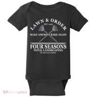 Lawn & Order Make America Rake Again Four Seasons Total Landscaping Baby Bodysuit thumb 0