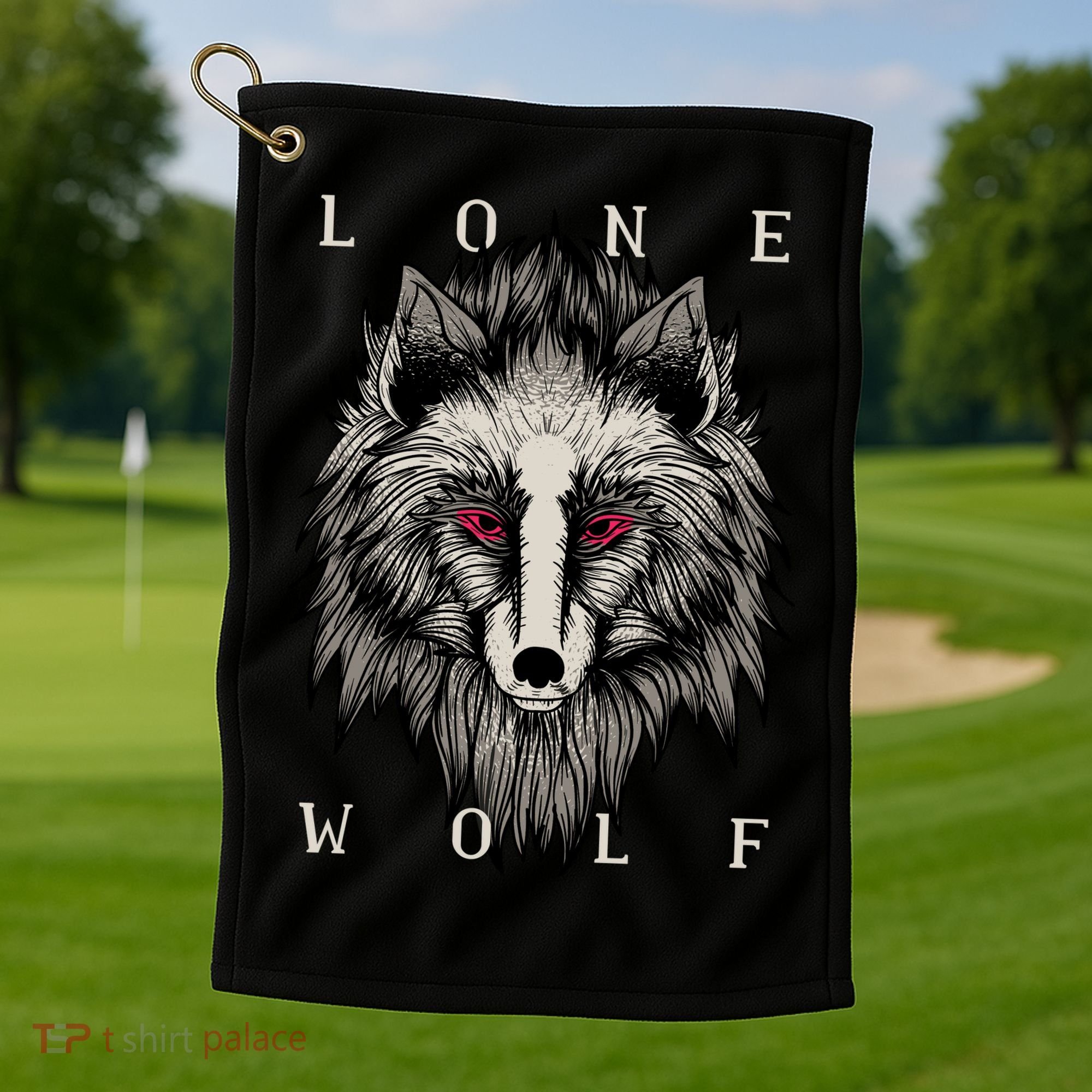 Lone Wolf Red Eyes Golf Towel