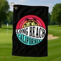 Long Beach California Retro Circle Golf Towel thumb 1