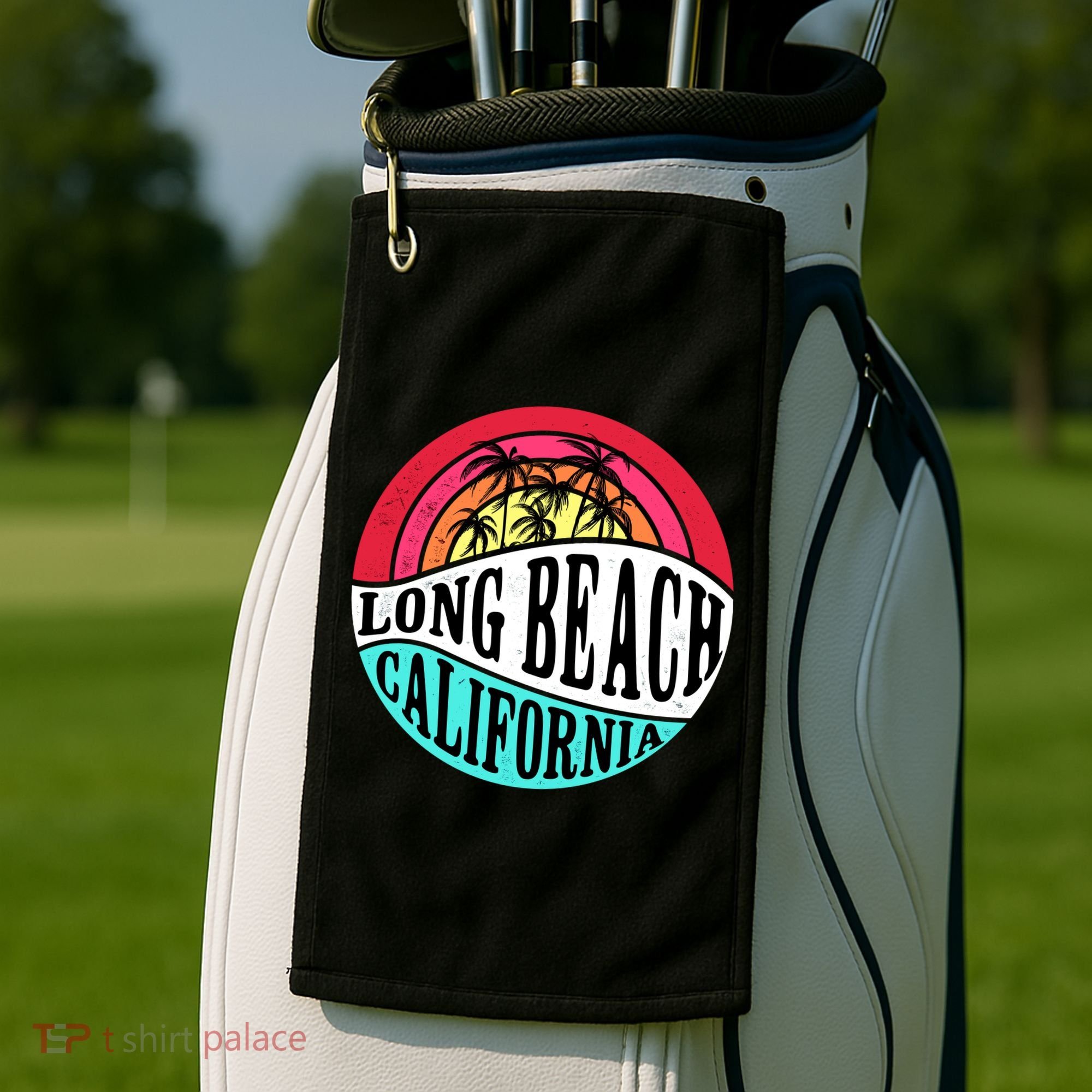 Long Beach California Retro Circle Golf Towel