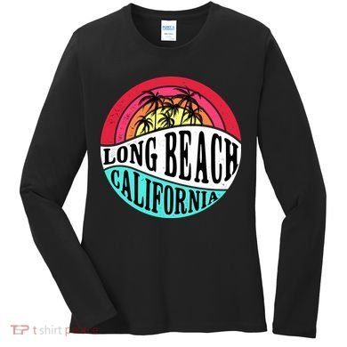 Long Beach California Retro Circle Women's Long Sleeve Shirt