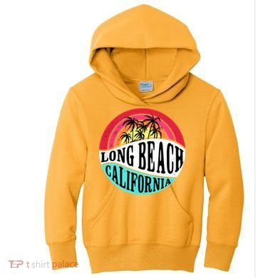 Long Beach California Retro Circle Kids Hoodie