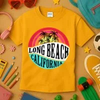 Long Beach California Retro Circle Kids T-Shirt thumb 3