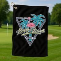 Long Beach California Retro Vibe Golf Towel thumb 1