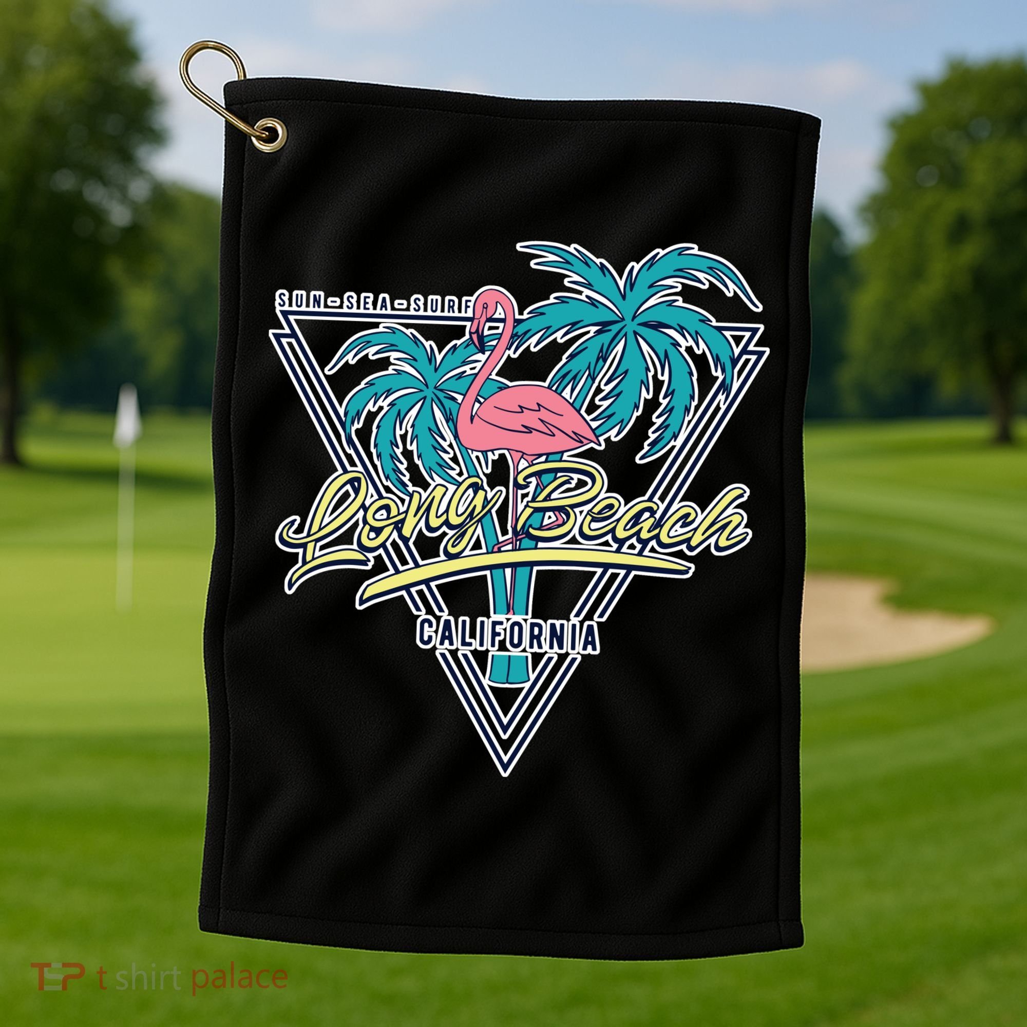 Long Beach California Retro Vibe Golf Towel