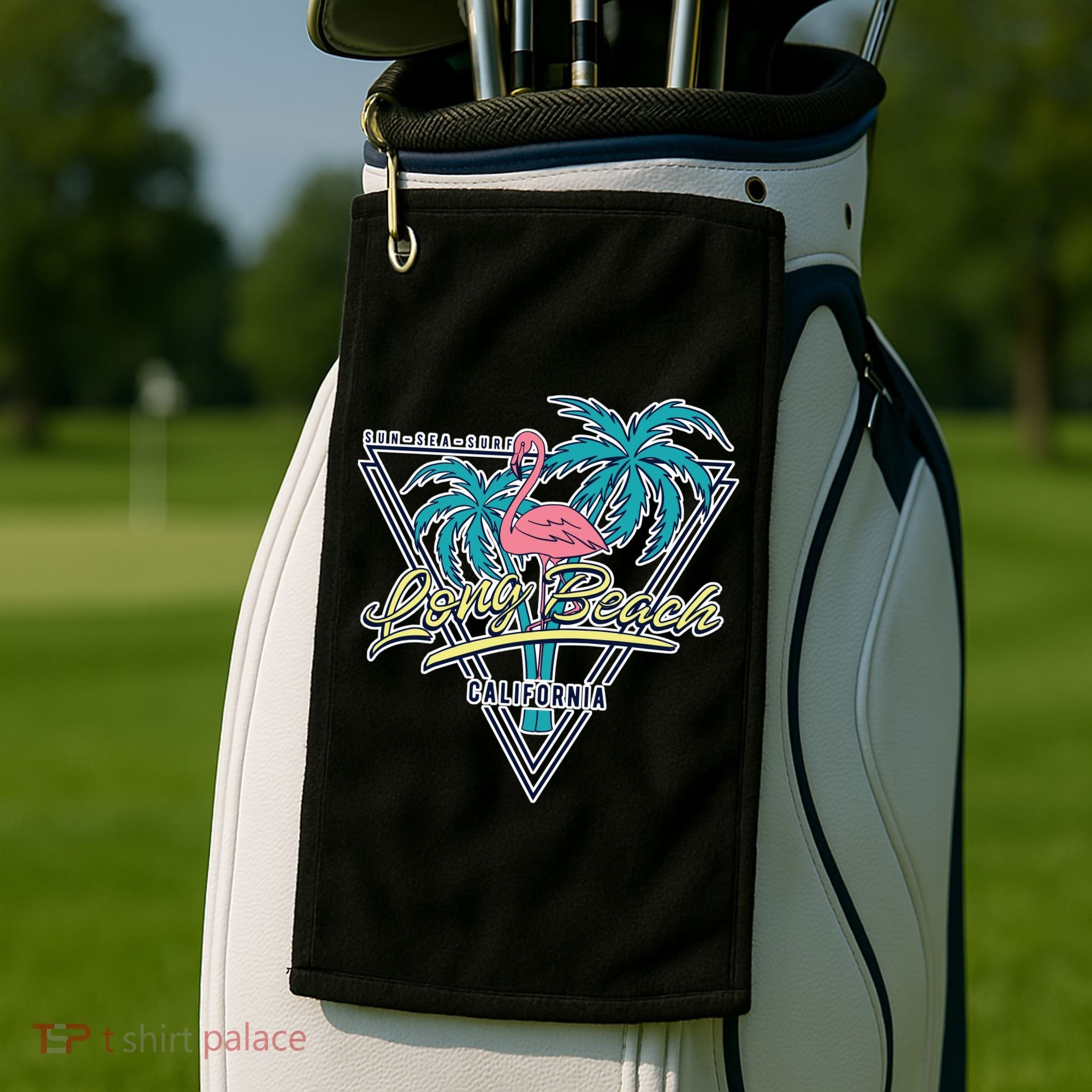 Long Beach California Retro Vibe Golf Towel