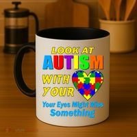Look At Autism With Your Heart Coffee Mug thumb 4