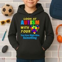 Look At Autism With Your Heart Kids Hoodie thumb 2
