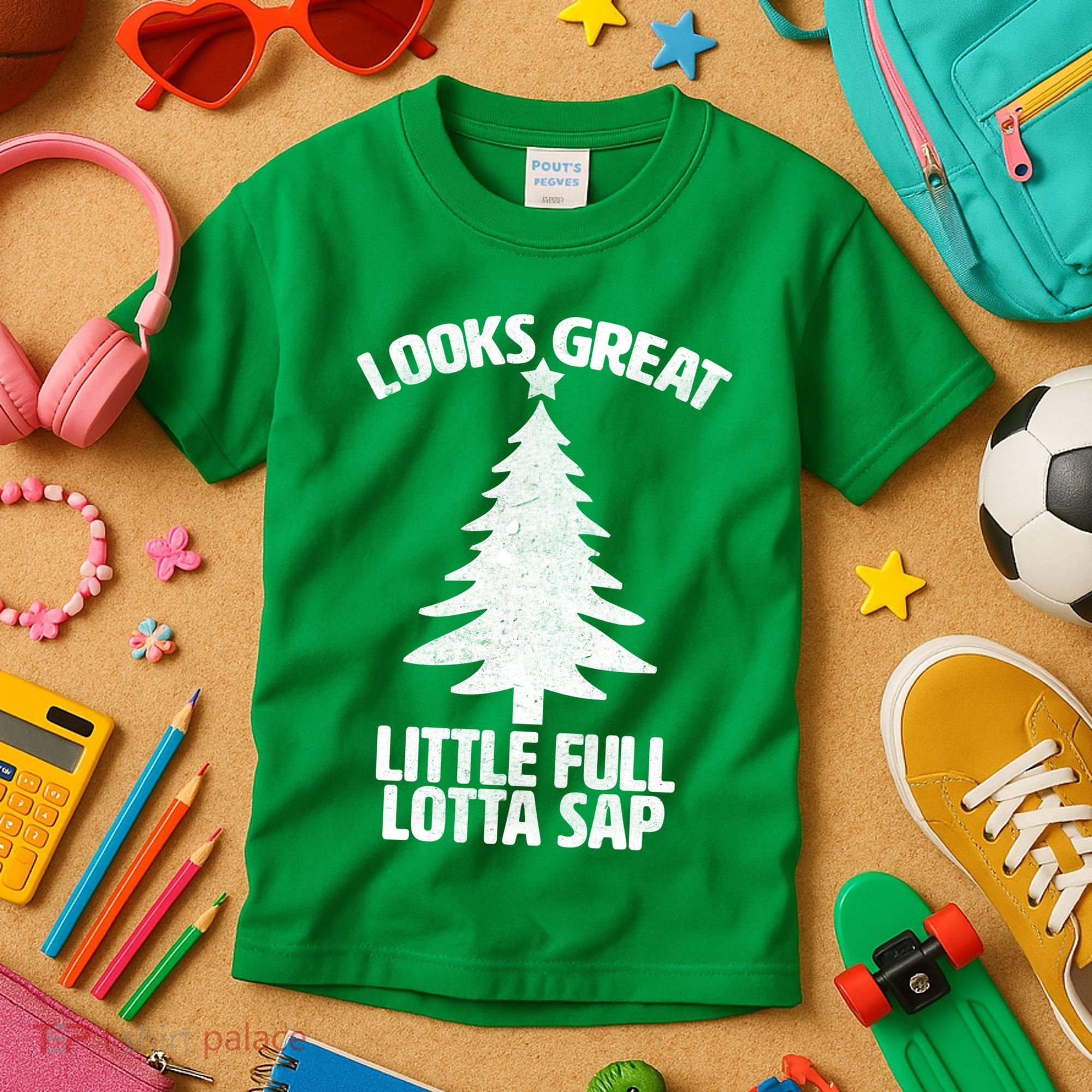 Looks Great Little Full Lotta Sap Funny Christmas Kids T-Shirt
