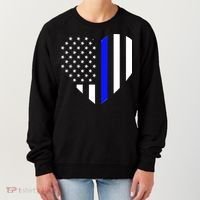 Love Our Police Officer US Flag Heart Thin Blue Line Women's Sweatshirt thumb 0