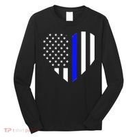 Love Our Police Officer US Flag Heart Thin Blue Line Long Sleeve Shirt thumb 0