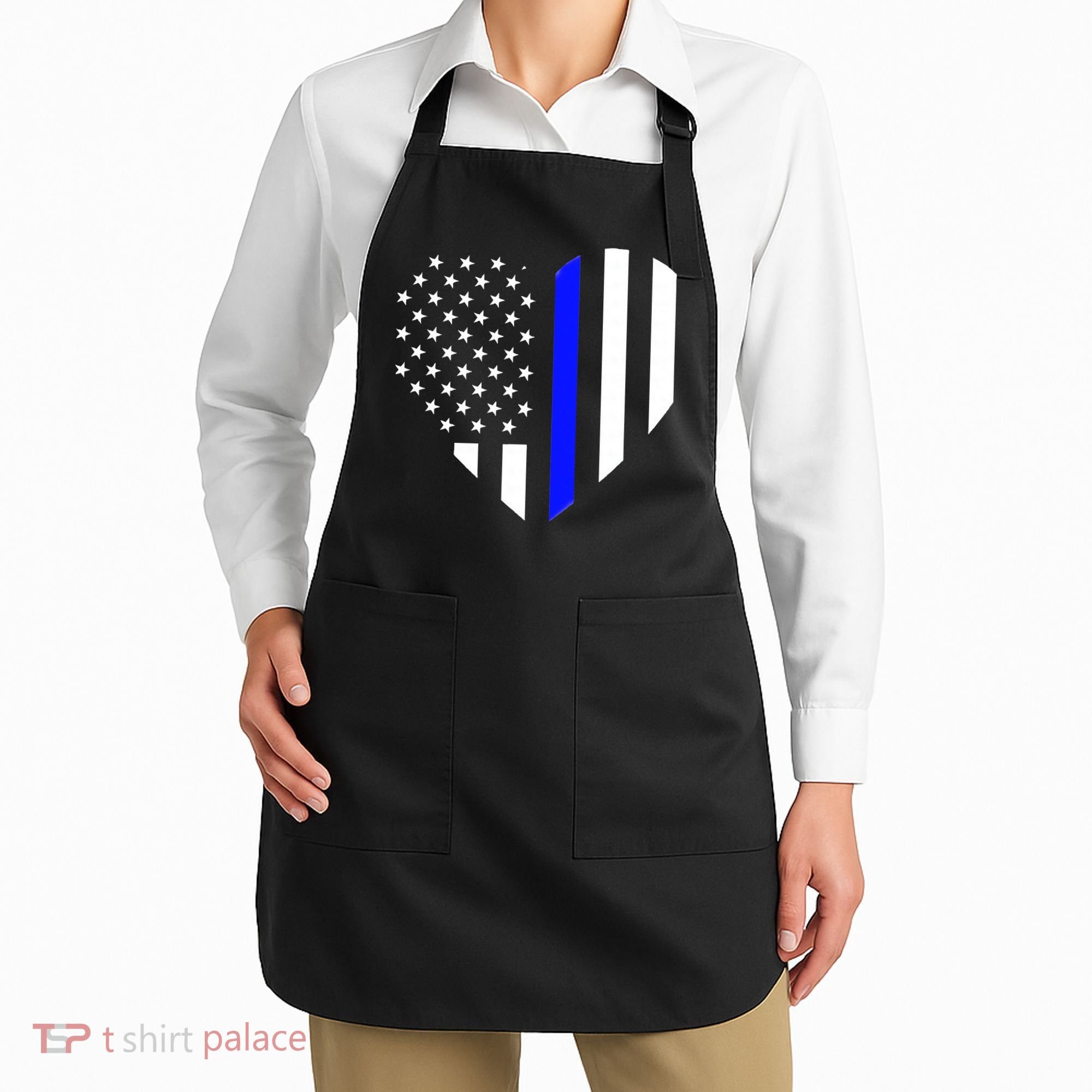 Love Our Police Officer US Flag Heart Thin Blue Line Apron