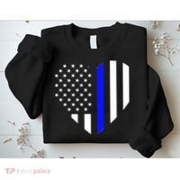 Love Our Police Officer US Flag Heart Thin Blue Line Sweatshirt thumb 2