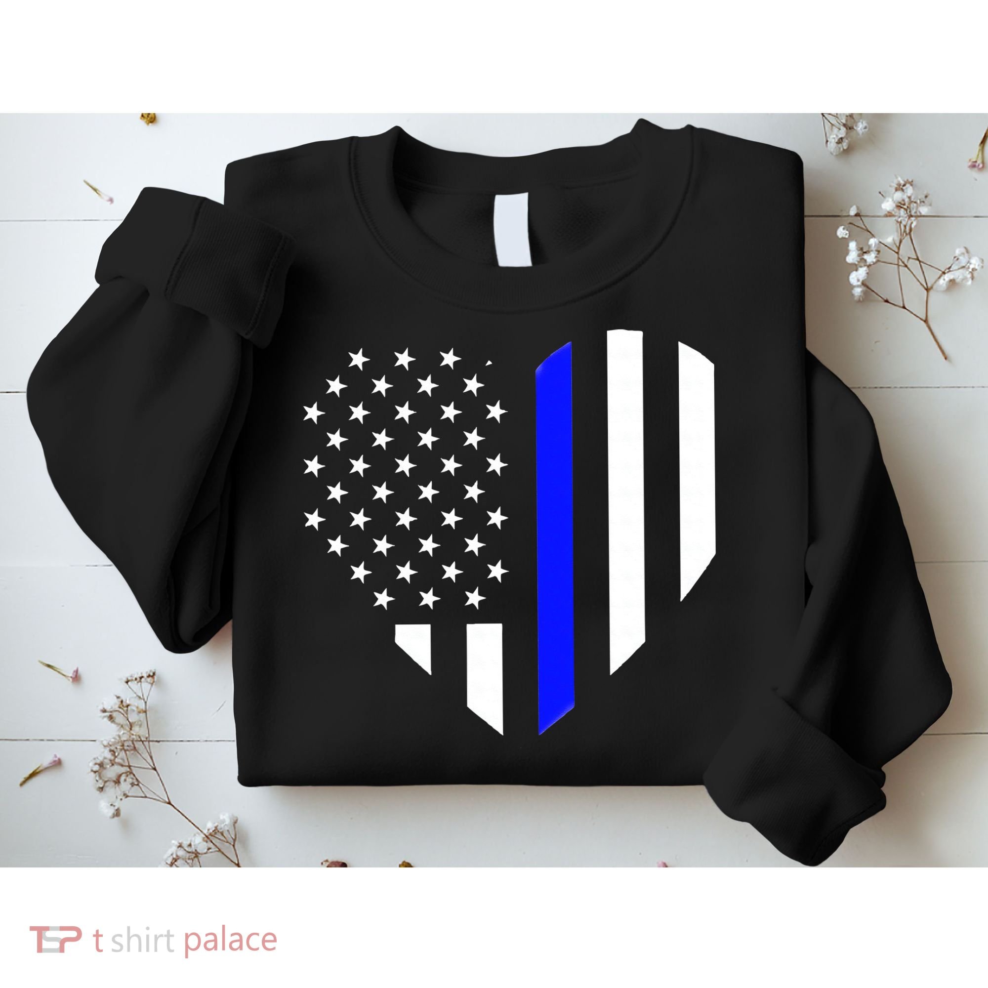 Love Our Police Officer US Flag Heart Thin Blue Line Sweatshirt
