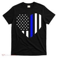 Love Our Police Officer US Flag Heart Thin Blue Line T-Shirt thumb 0