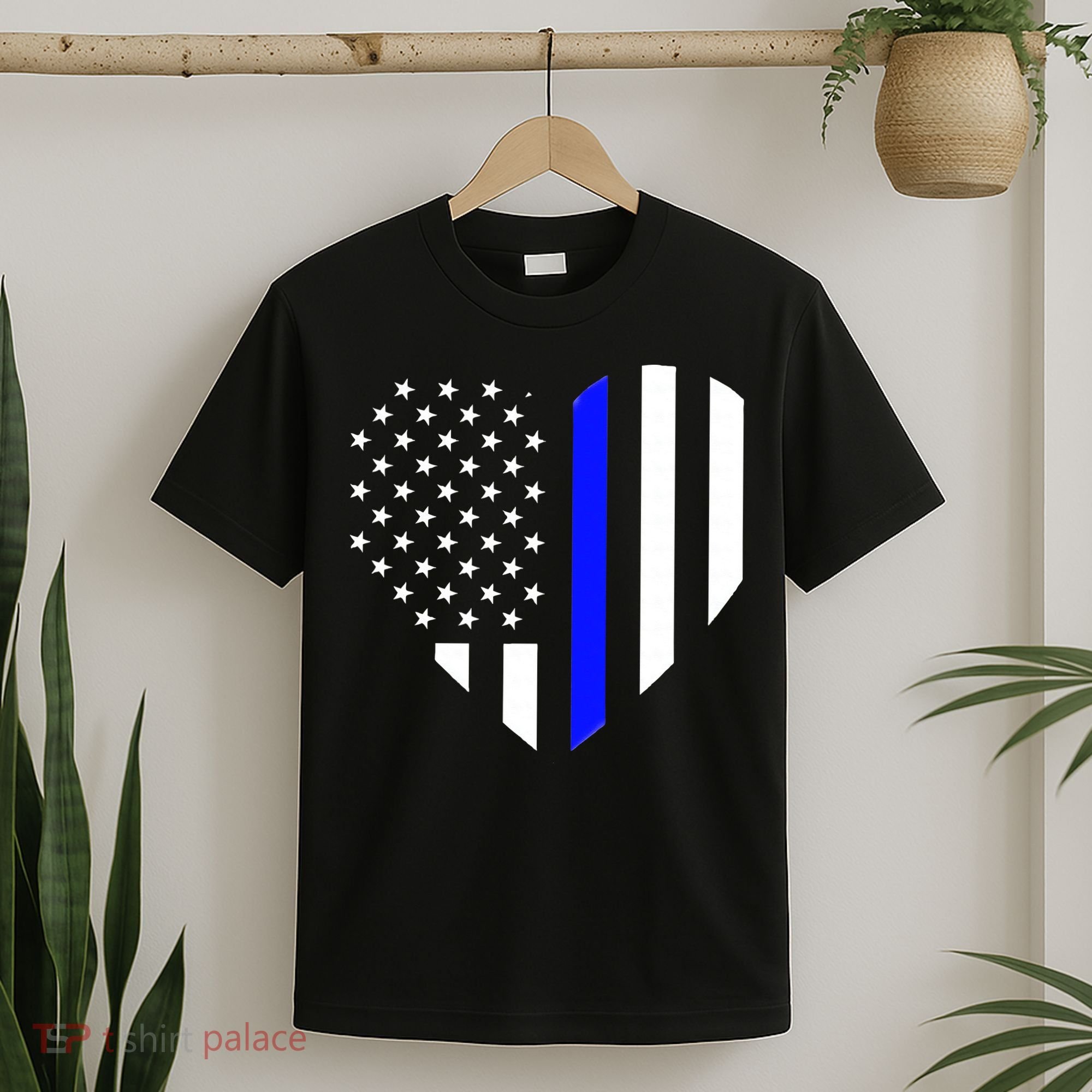 Love Our Police Officer US Flag Heart Thin Blue Line T-Shirt