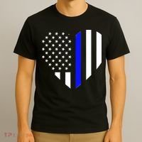 Love Our Police Officer US Flag Heart Thin Blue Line T-Shirt thumb 3