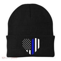 Love Our Police Officer US Flag Heart Thin Blue Line Beanie thumb 0