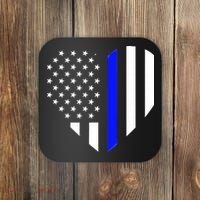 Love Our Police Officer US Flag Heart Thin Blue Line Coaster thumb 0