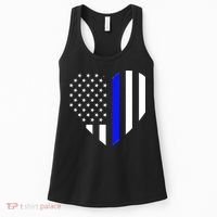 Love Our Police Officer US Flag Heart Thin Blue Line Women's Tank Top thumb 0