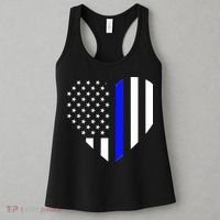 Love Our Police Officer US Flag Heart Thin Blue Line Women's Tank Top thumb 3