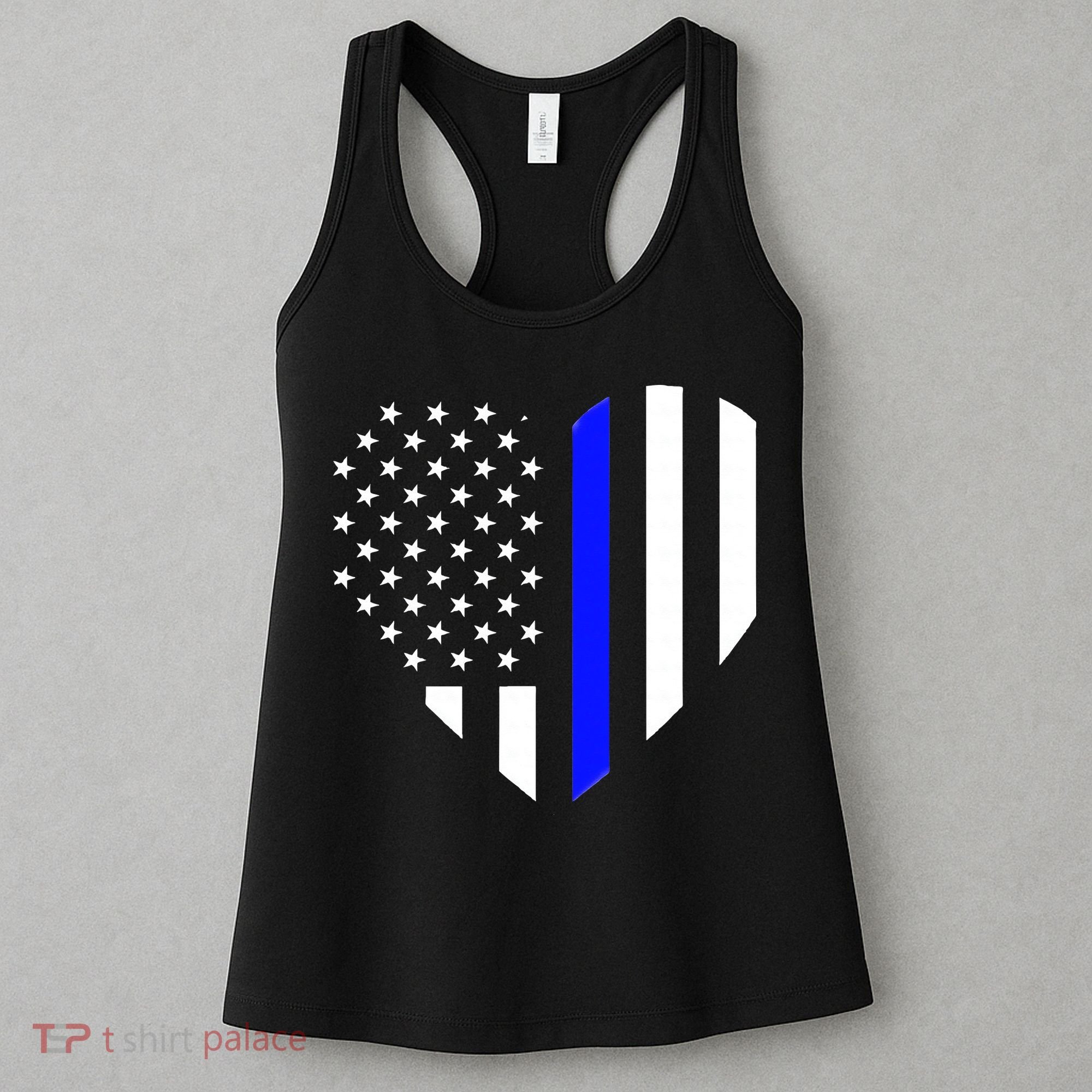 Love Our Police Officer US Flag Heart Thin Blue Line Women's Tank Top