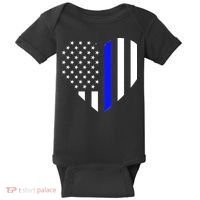 Love Our Police Officer US Flag Heart Thin Blue Line Baby Bodysuit thumb 0