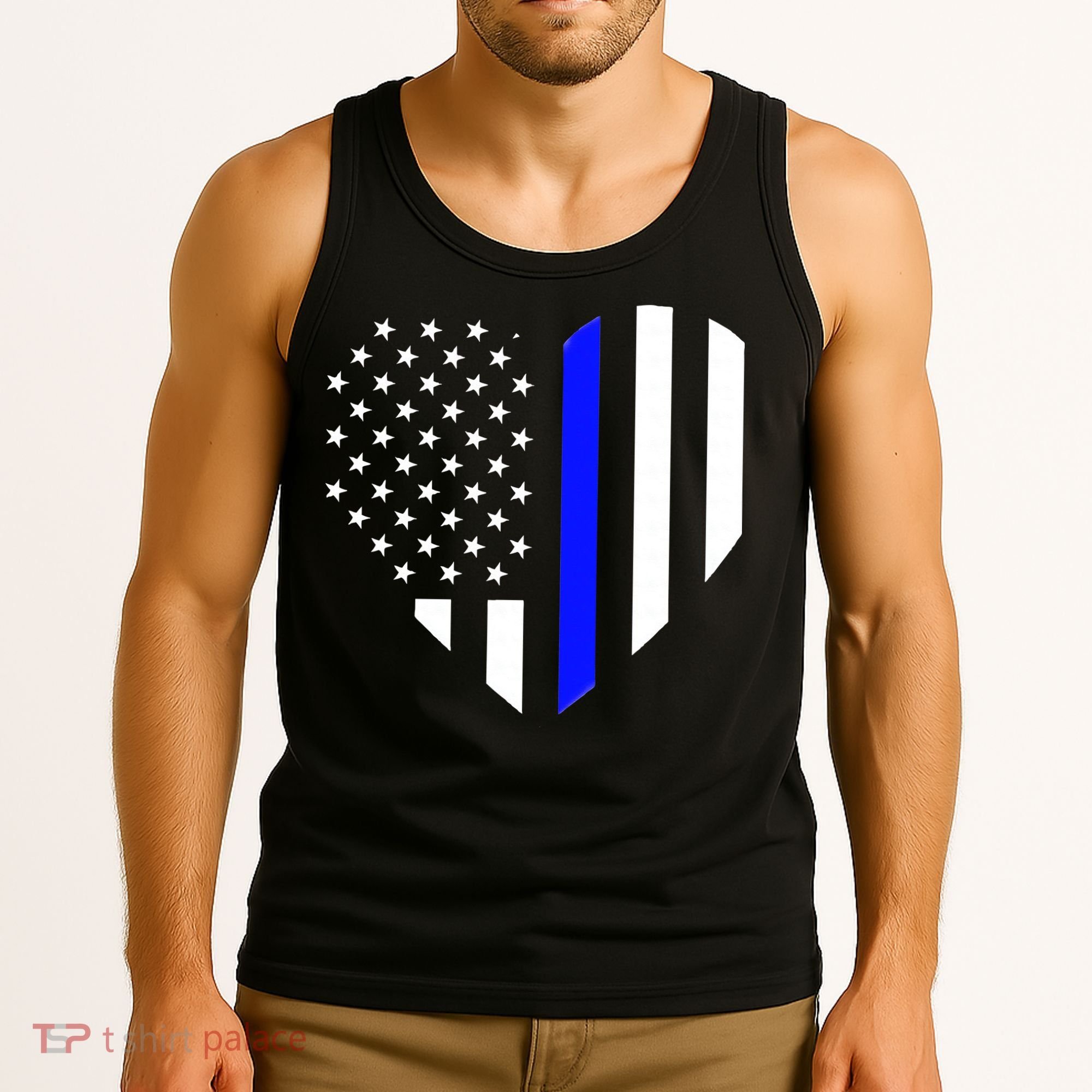 Love Our Police Officer US Flag Heart Thin Blue Line Tank Top