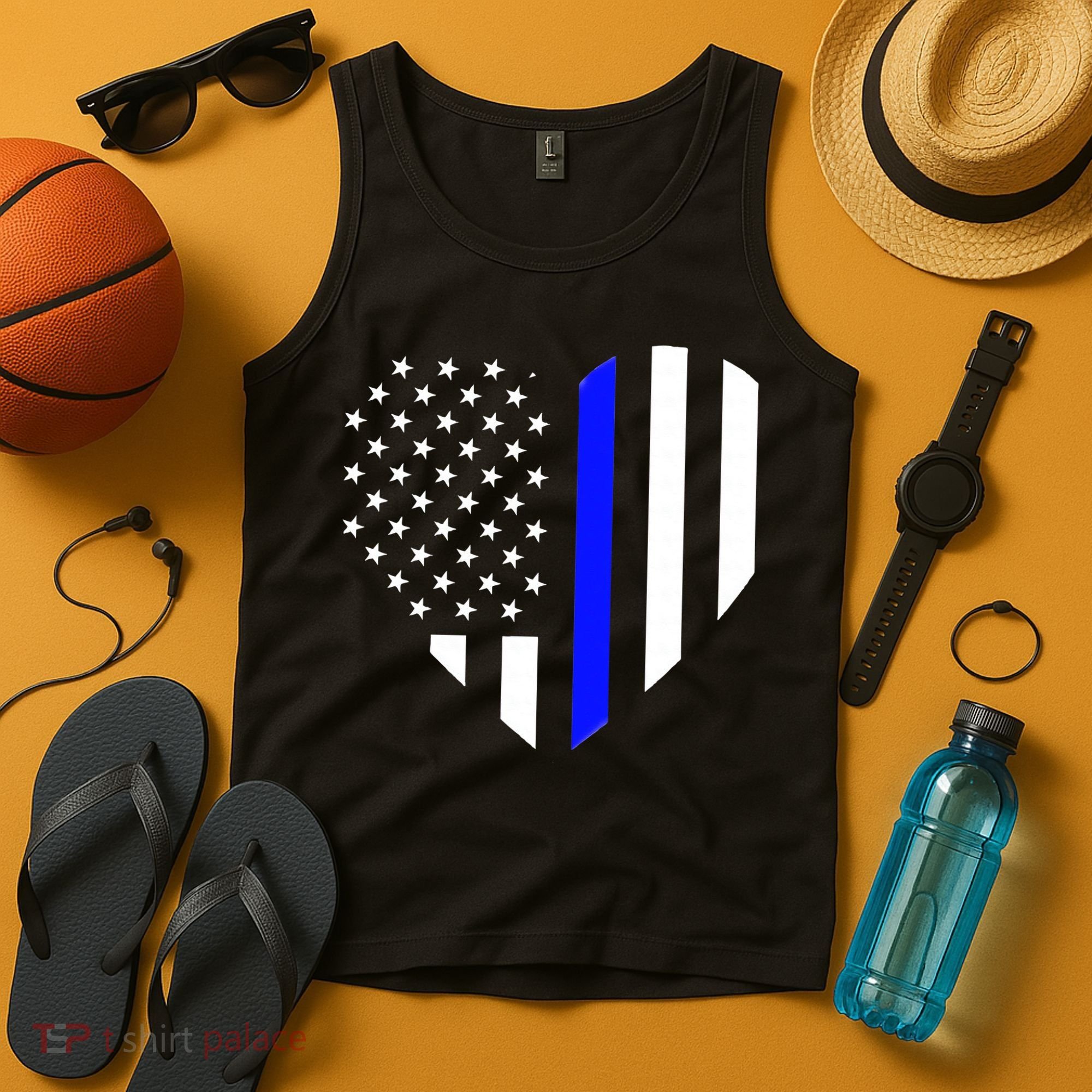 Love Our Police Officer US Flag Heart Thin Blue Line Tank Top