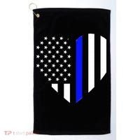Love Our Police Officer US Flag Heart Thin Blue Line Golf Towel thumb 0